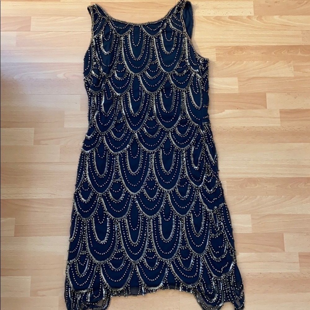 Pisarro Nights Navy Beaded Sequin Dress